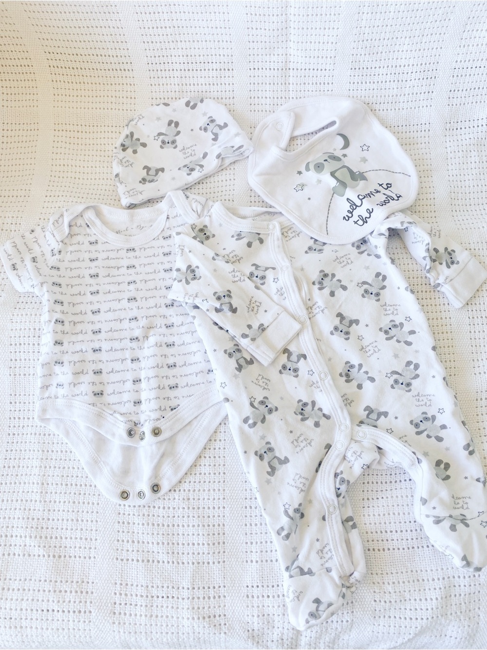 BABY | 100% Cotton Baby Set | Grey Panda Print Multi-Piece Newborn Set